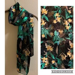 Lily Scarf-Orange White-Black Stripes Sheer Stripes Green Blue Floral Twilly